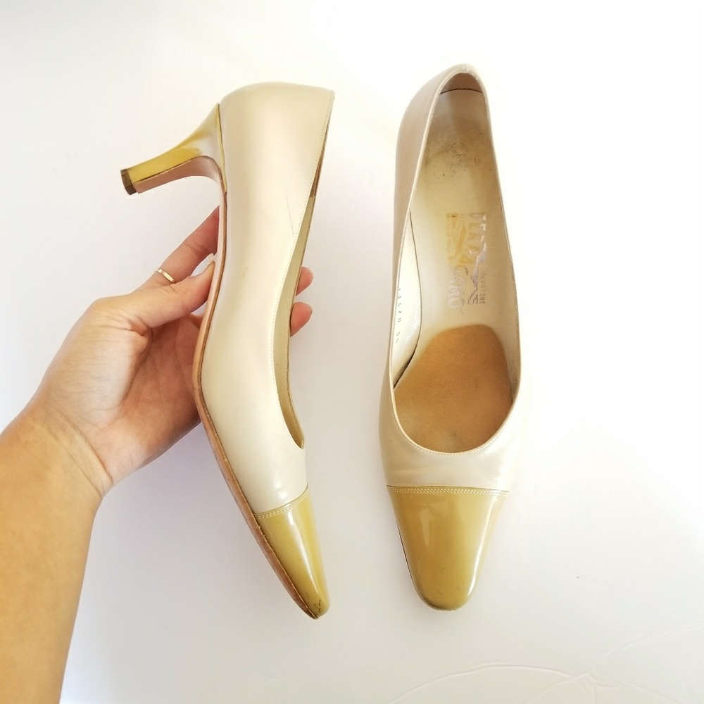 Salvatore Ferragamo Gold Tip Ivory Shoes